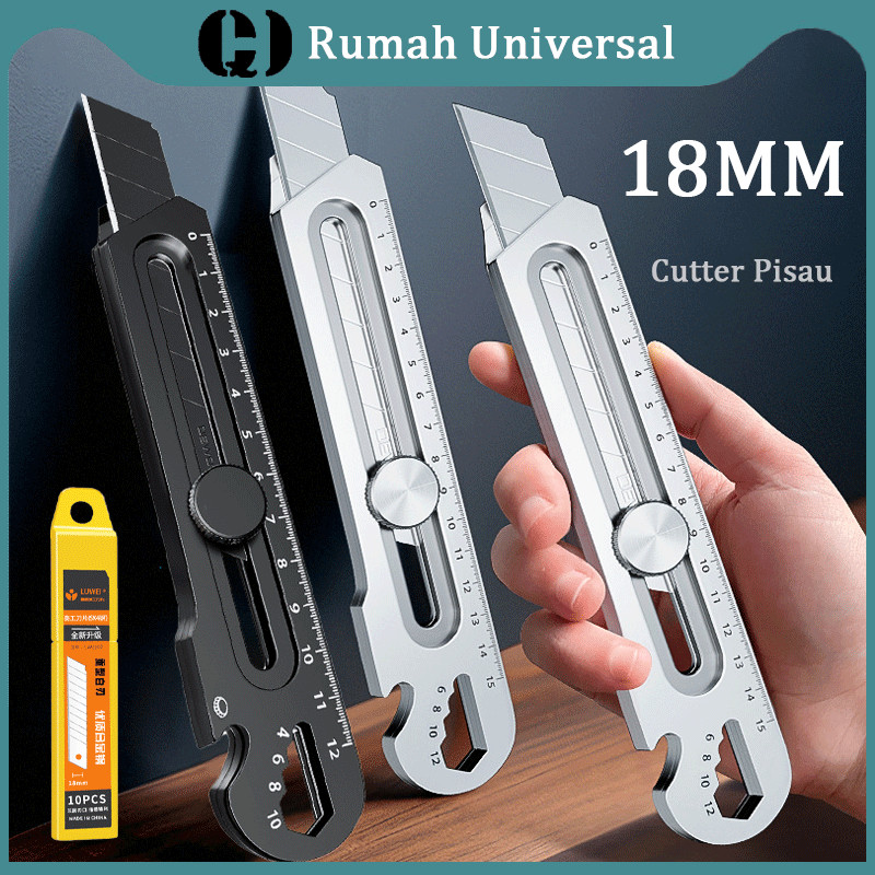 6in1 Cutter Pisau 18mm Cutter Besi Stainless Besar 10pc Pisau Set Cutter Pisau Pemotong Kertas