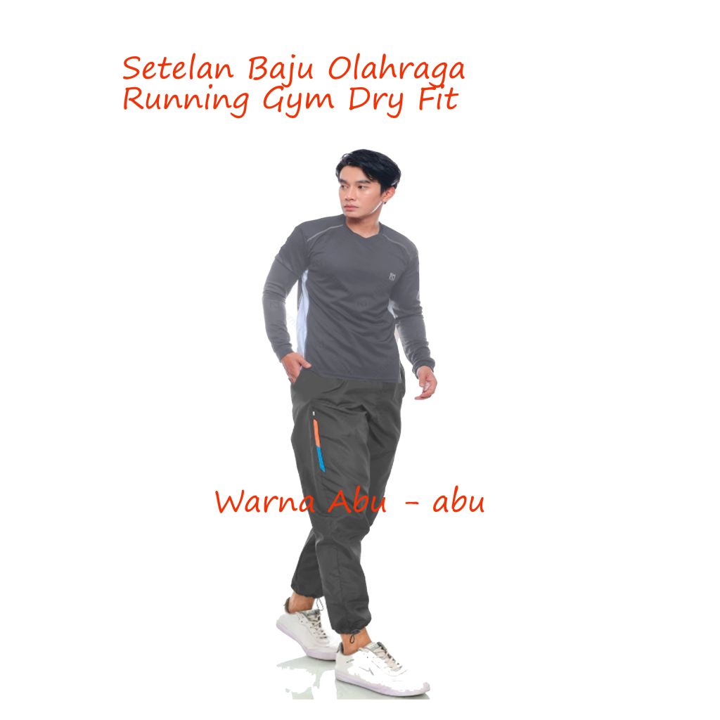 Setelan Baju Olahraga Warna Abu abu Dry Fit