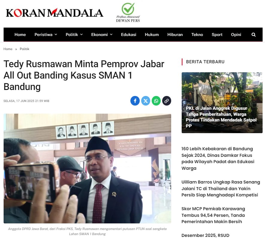 BERITA ADIKARYA PARLEMEN DPRD PROV JABAR H. TEDY RUSMAWAN,A.T, M.M, BULAN JUNI 2025