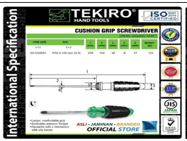 Obeng Listrik Tekiro + 100 Gagang Karet (+) Plus 6 x 150 mm (PH2) - Cushion Grip Screwdriver ( Ujung Magnit )