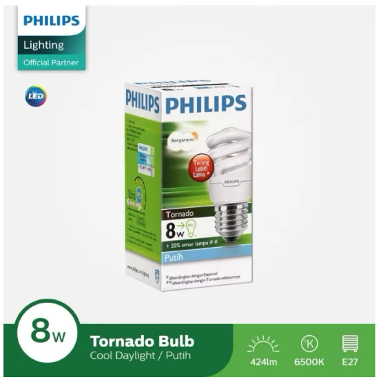 Philips Tornado Bulb 8W Lampu LED Cahaya Putih Cool Daylight Watt